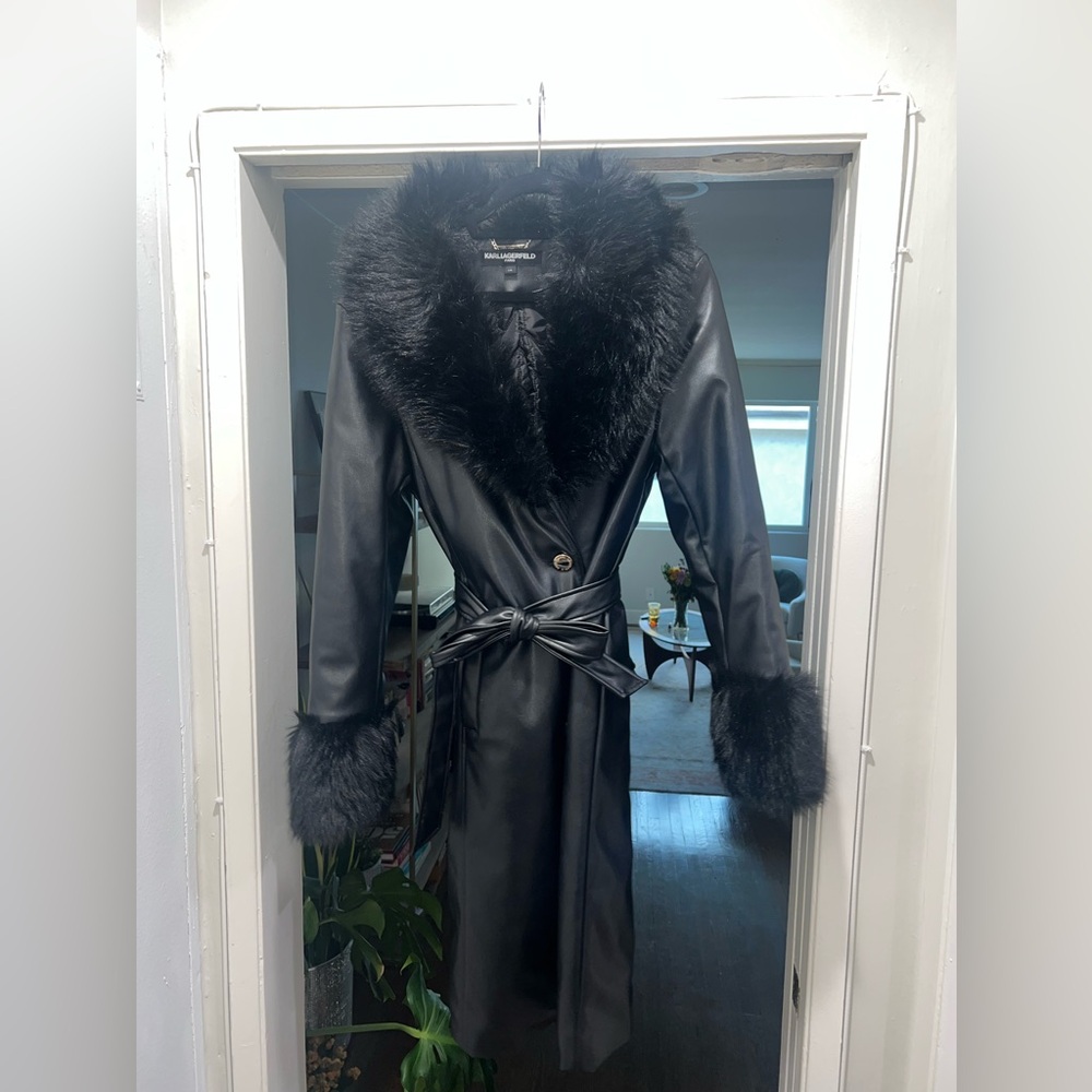 Karl Lagerfeld Leather and Fur Penny Lane Trench Coat